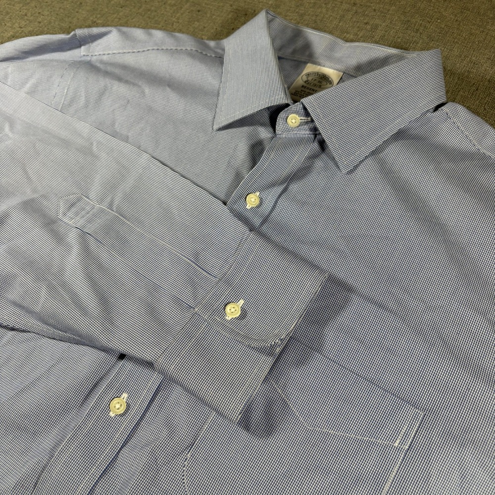 Brooks Brothers‎ Dress Shirt Mens 17-36 Blue Regent Fit Non-Iron Supima Cotton